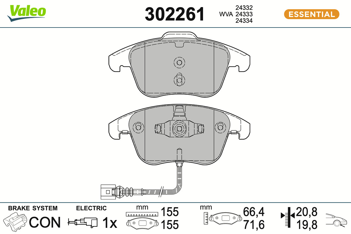 Jeu de 4 plaquettes de frein VALEO ref. 302261